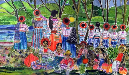 Jezero Atitlan, 2005 (barvy na hedvábí)
